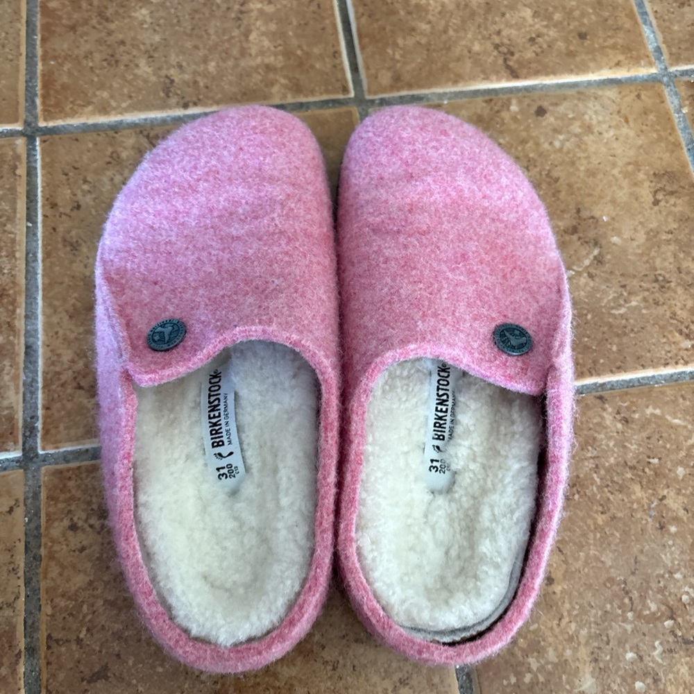 Birkenstock Kids Pink Wool Slip-On Clog Slippers